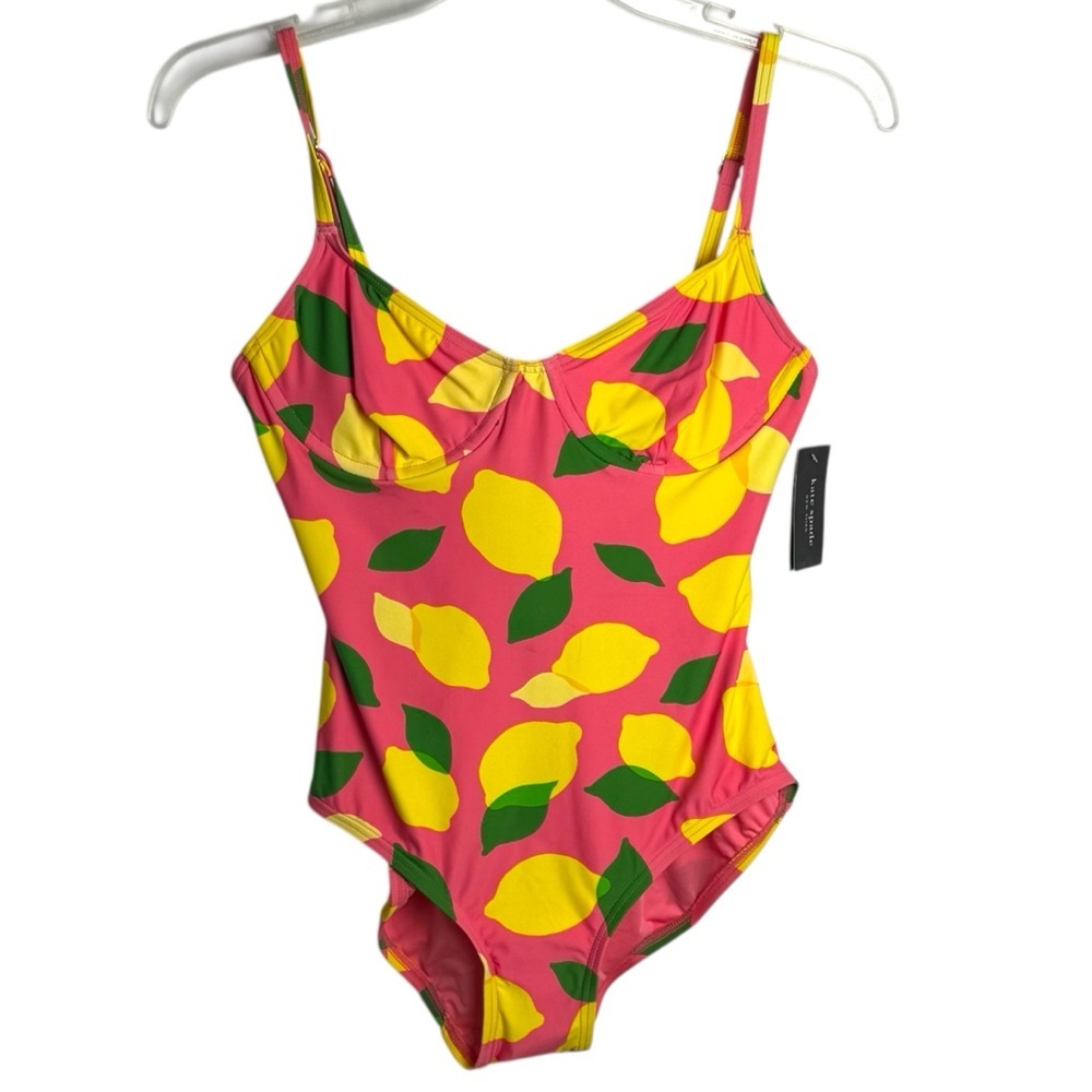 Kate Spade Sea Star Pink Lemon Print one piece open back Swimsuit size S